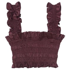 LIKE NEW Rebecca Taylor Top Ruffled Smocked Crop Top Tank Purple Plum XS